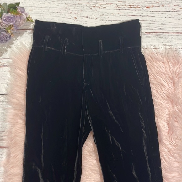 Arteaga Black Velvet High Rise Straight Leg Tie Waist Pants - Picture 5 of 10